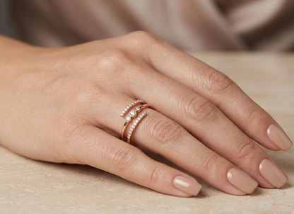 Diamond Wrap Ring in 18K Rose Gold | Contemporary Diamond Open Band