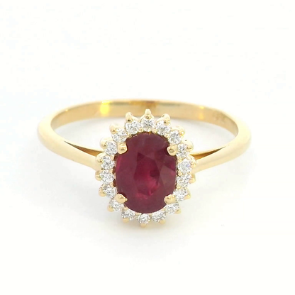 Timeless 18K Gold Ruby and Diamond Halo Ring (1.30ct Ruby | 0.15ct Diamonds)