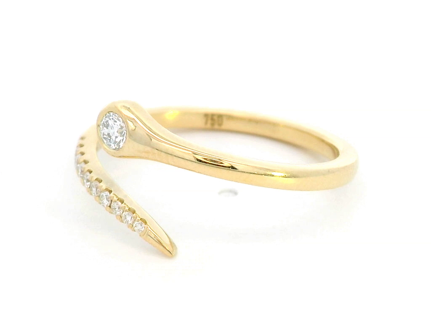 18K Yellow Gold Spiral Diamond Ring/ wrap ring with Brilliant Round Diamonds -