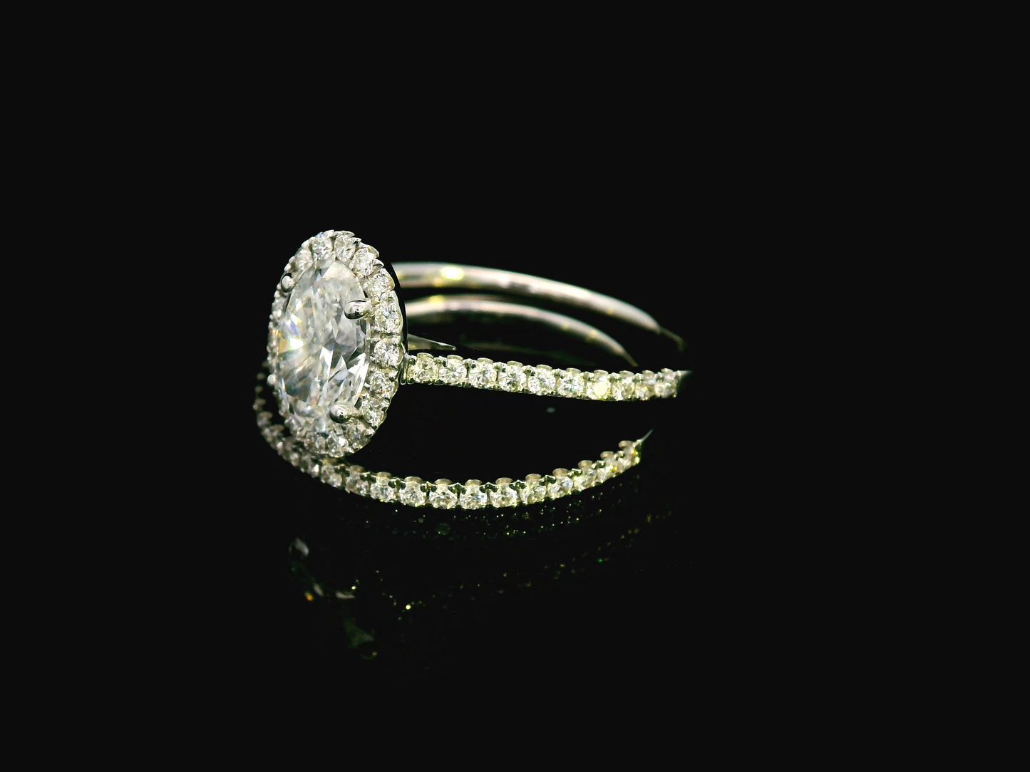 1.03 Carat Oval Diamond Halo Engagement Ring  in 18K Gold