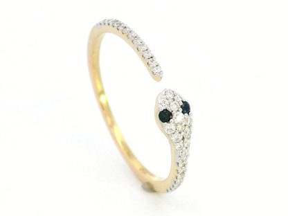 Exquisite 18K Gold Snake Design Diamond and Sapphire Ring