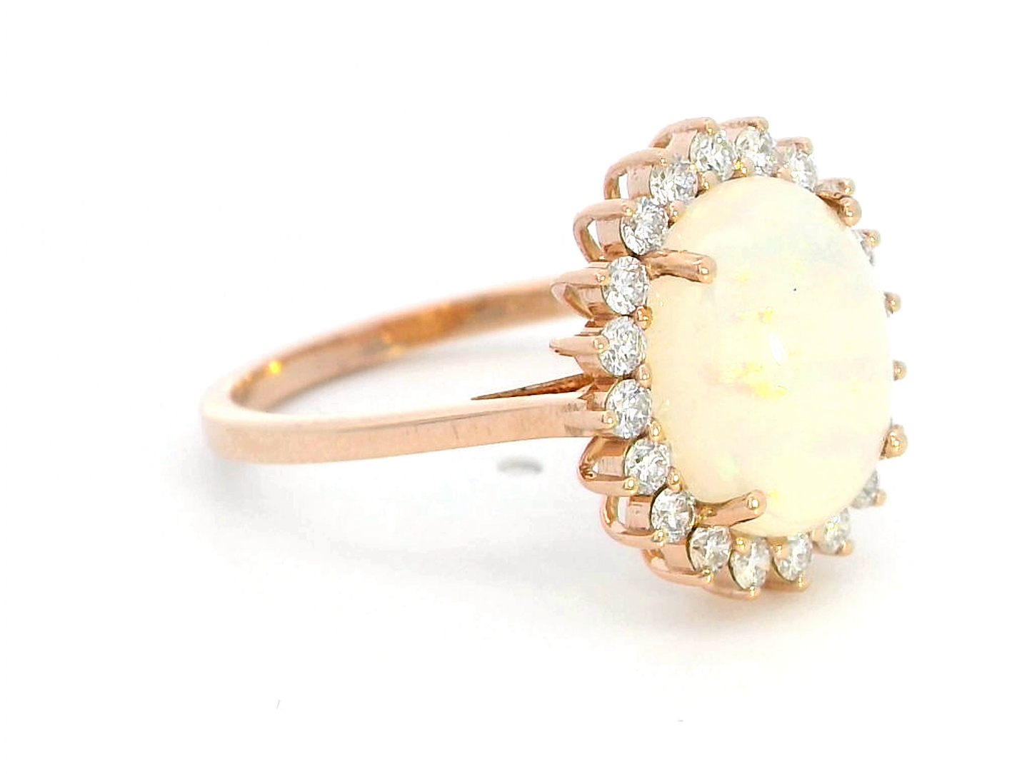 18K Rose Gold Opal and Diamond Halo Ring – 0.93ct Oval Opa