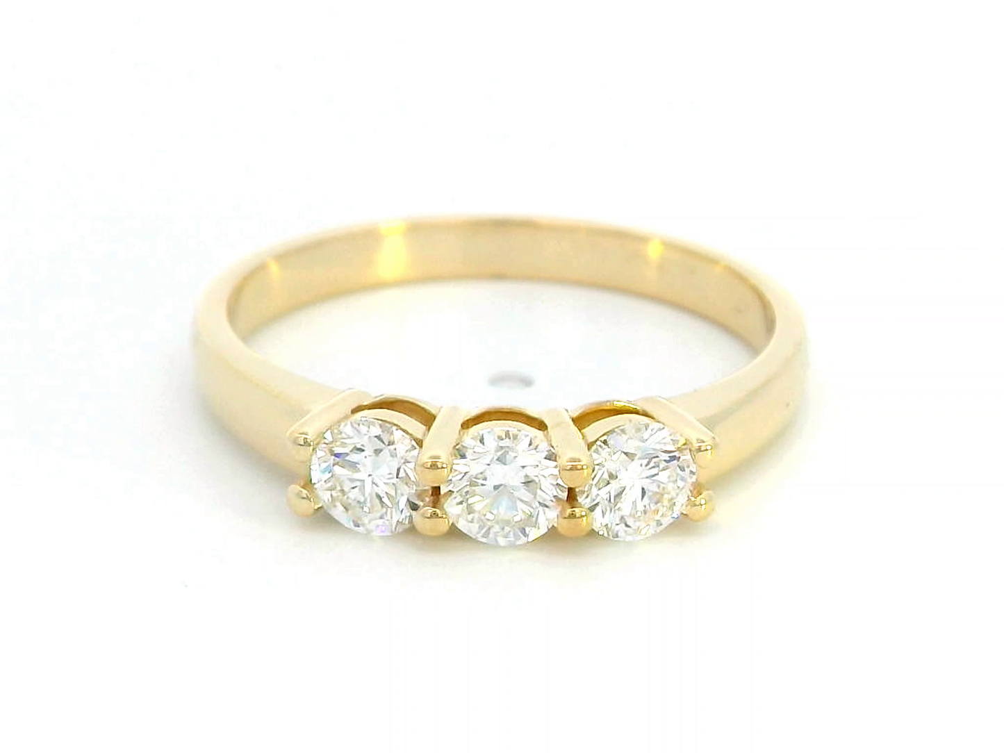 Elegant 18K Yellow Gold Trilogy Ring | 0.66 Carat Three-Stone Diamond Ring