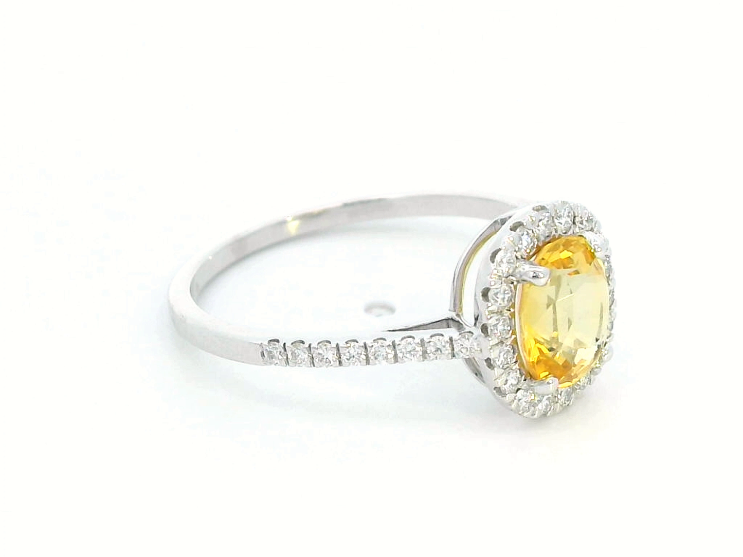 18K Gold Oval Cut Yellow Sapphire and Diamond Halo Ring - 1.35ct Sapphire, 0.26ct Diamonds