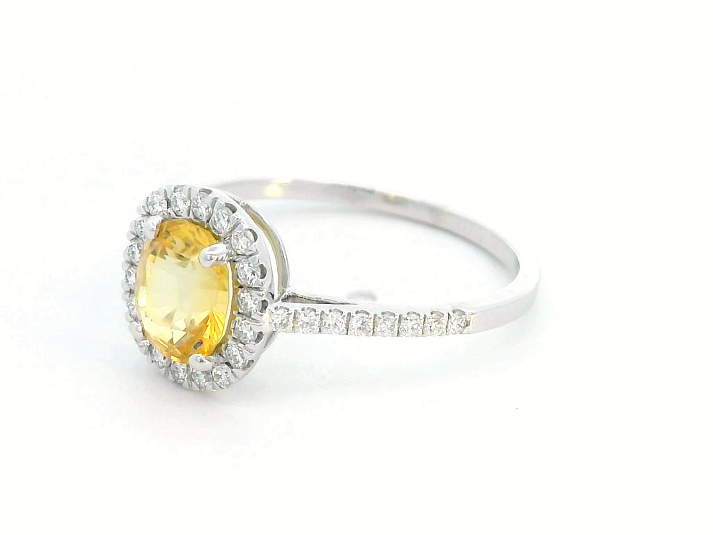 18K Gold Oval Cut Yellow Sapphire and Diamond Halo Ring - 1.35ct Sapphire, 0.26ct Diamonds