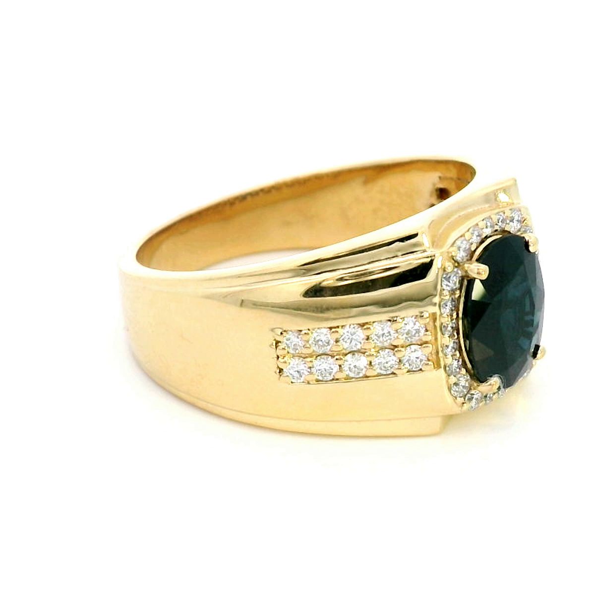 Men's 18K Gold Sapphire Ring with Diamond Halo