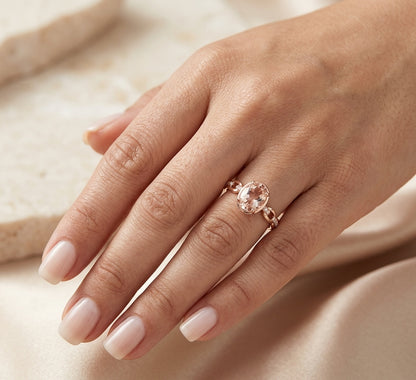 Morganite & Diamond Oval Ring in 18K Rose Gold