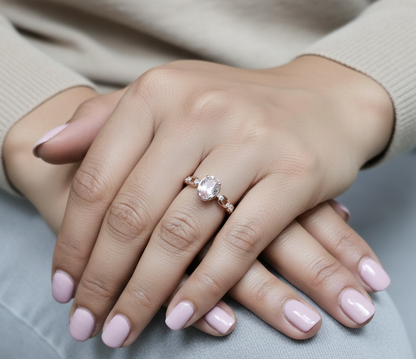 18K rose gold oval morganite ring with diamond accents – Emirates Diamonds