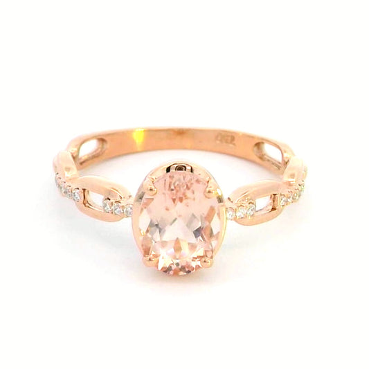 1.24 Carat Oval Morganite Diamond Ring in 18K Rose Gold | Cuban Link Design"