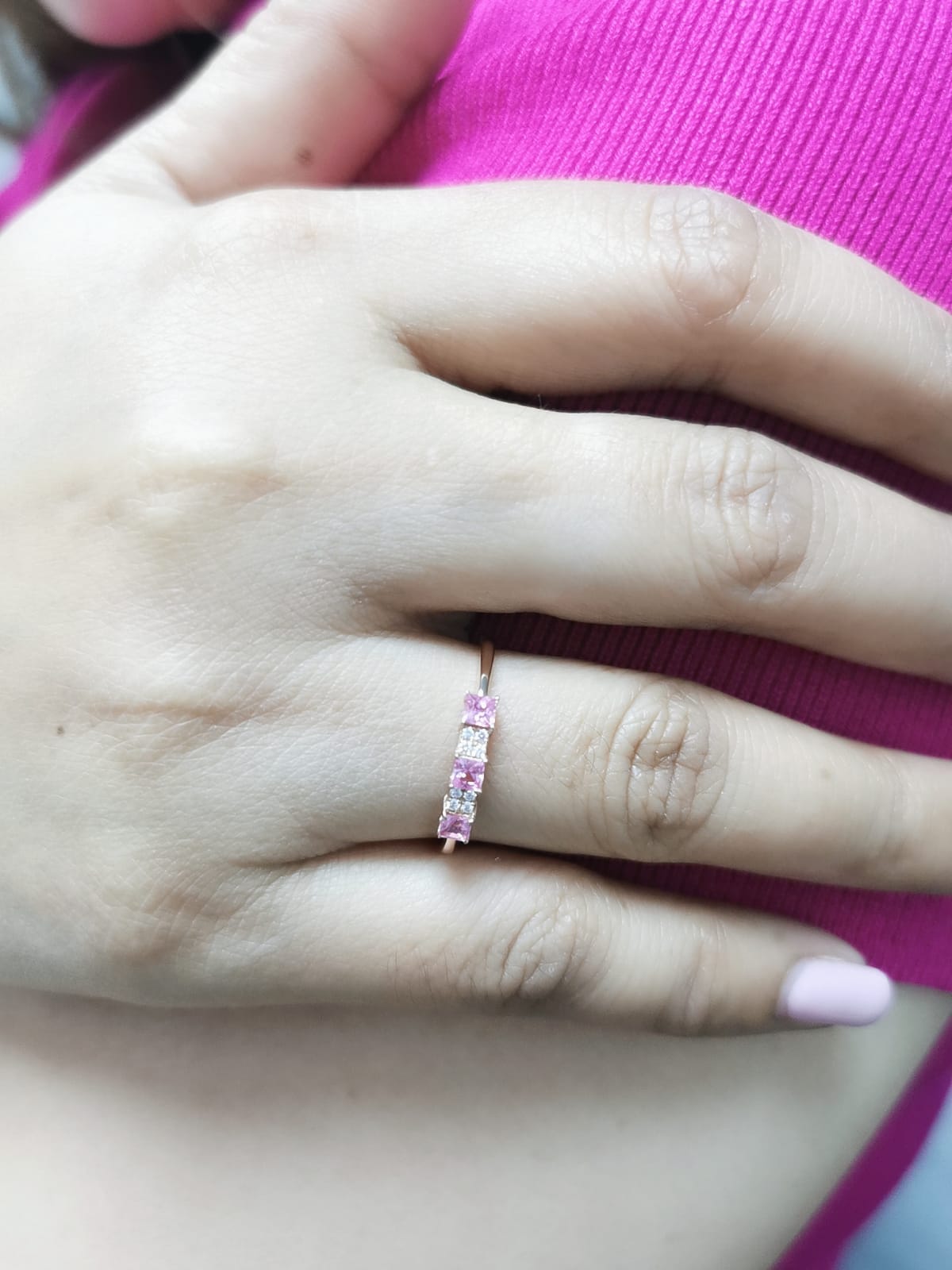 18K Rose Gold Stacking Ring with Pink Sapphires and Diamonds