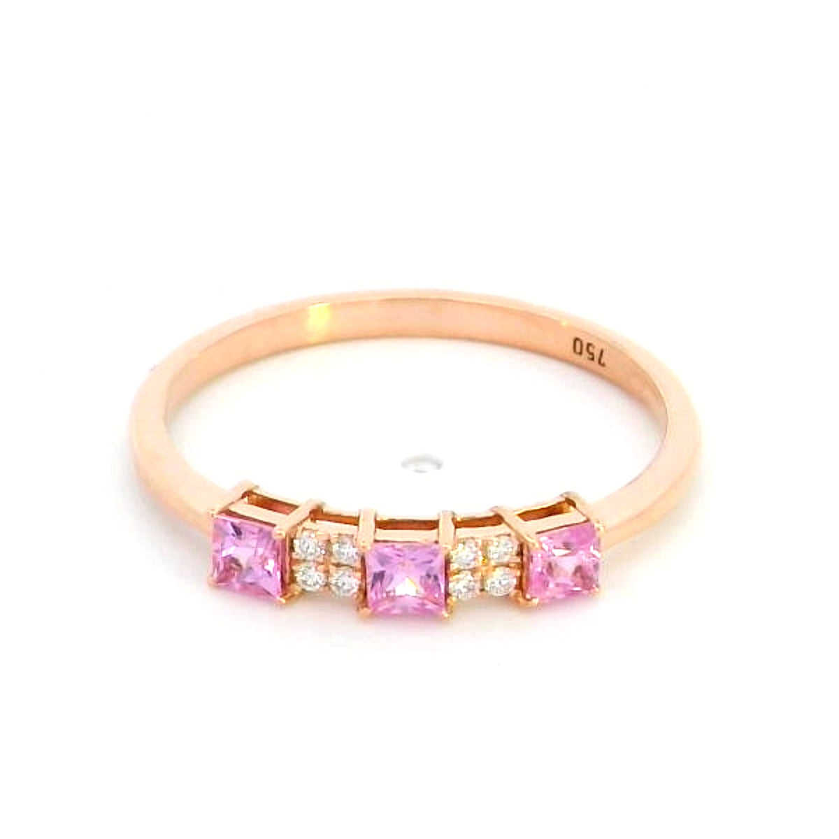 18K Rose Gold Stacking Ring with Pink Sapphires and Diamonds