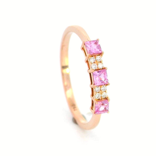 18K Rose Gold Stacking Ring with Pink Sapphires and Diamonds