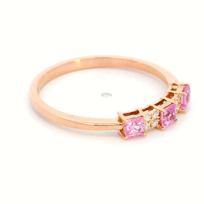 18K Rose Gold Stacking Ring with Pink Sapphires and Diamonds