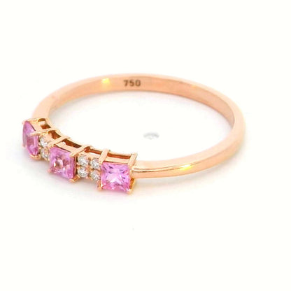 18K Rose Gold Stacking Ring with Pink Sapphires and Diamonds