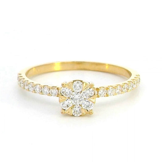 18K Gold Diamond Cluster Ring with Diamond Accented Band