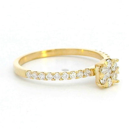 18K Gold Diamond Cluster Ring with Diamond Accented Band