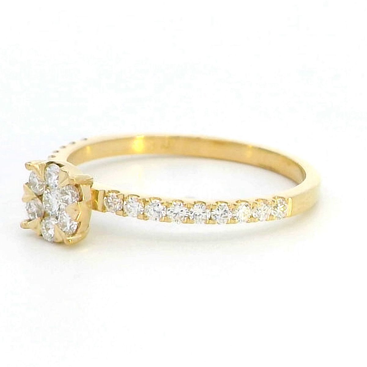 18K Gold Diamond Cluster Ring with Diamond Accented Band