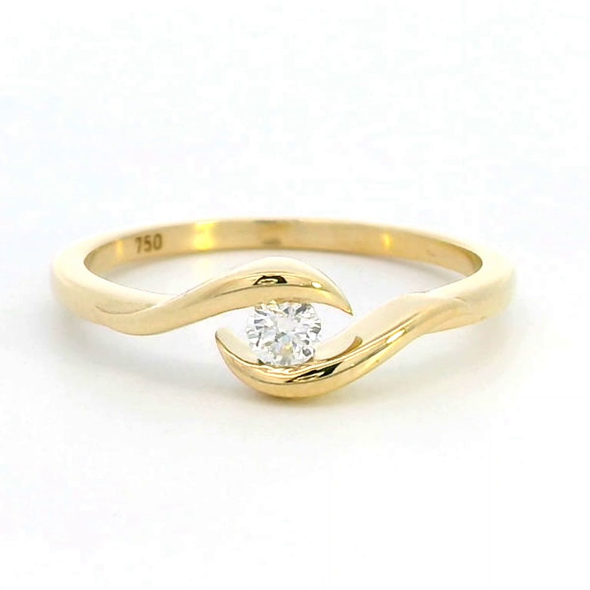 Modern 18k Gold Solitaire Diamond Engagement Ring with Tension Setting