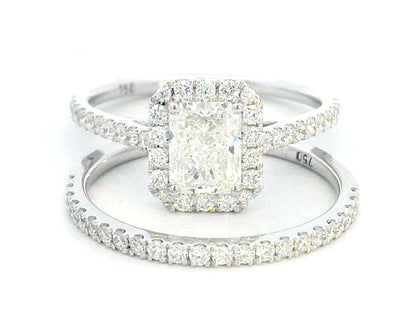 Elegant Radiant Cut Diamond Engagement Ring & Matching Wedding Band in 18K White Gold | 0.63ct Center Diamond