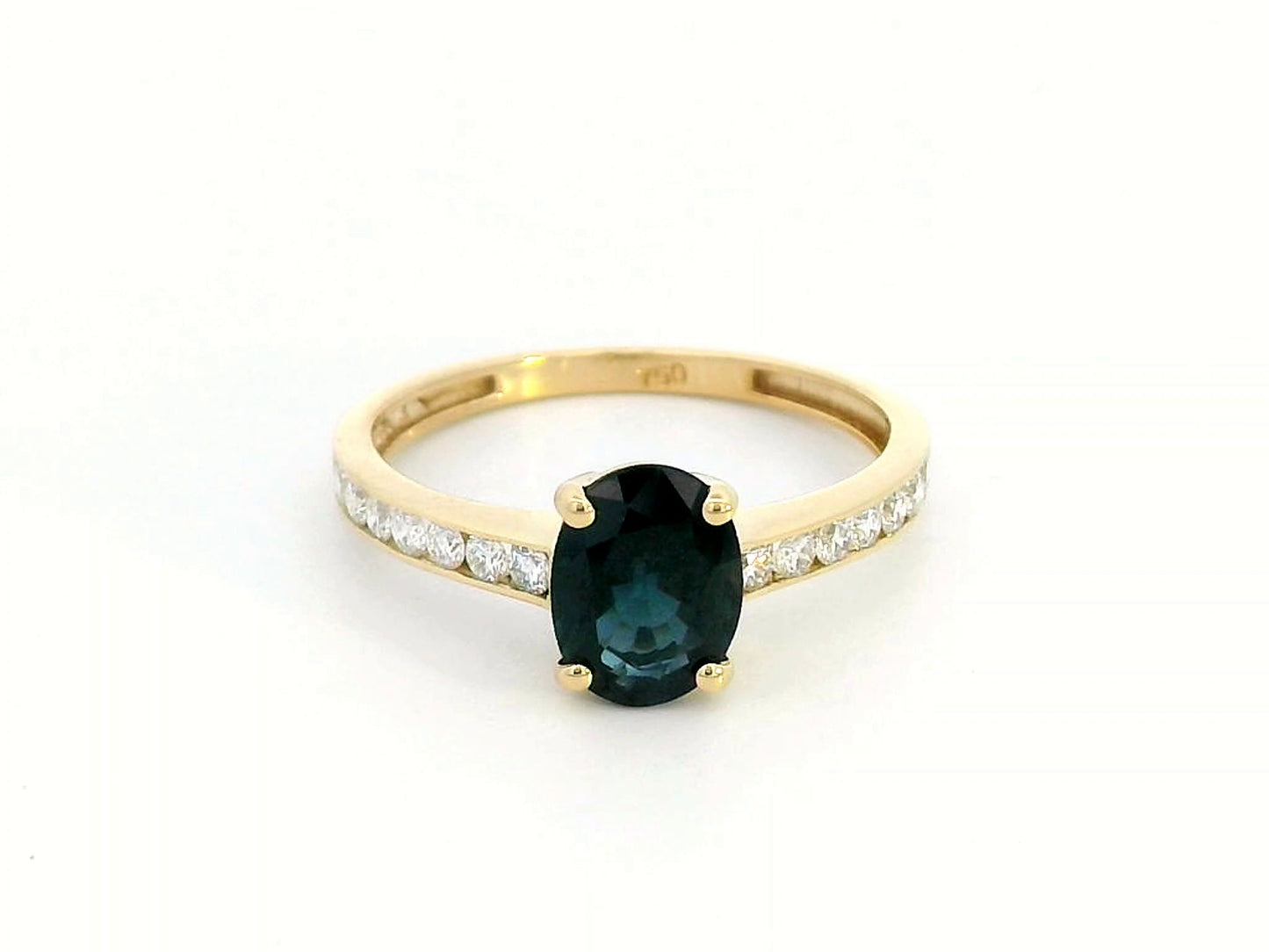 18K Yellow Gold Oval Sapphire Ring with Channel-Set Diamonds –