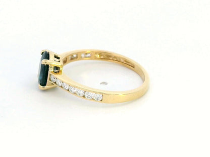 18K Yellow Gold Oval Sapphire Ring with Channel-Set Diamonds –