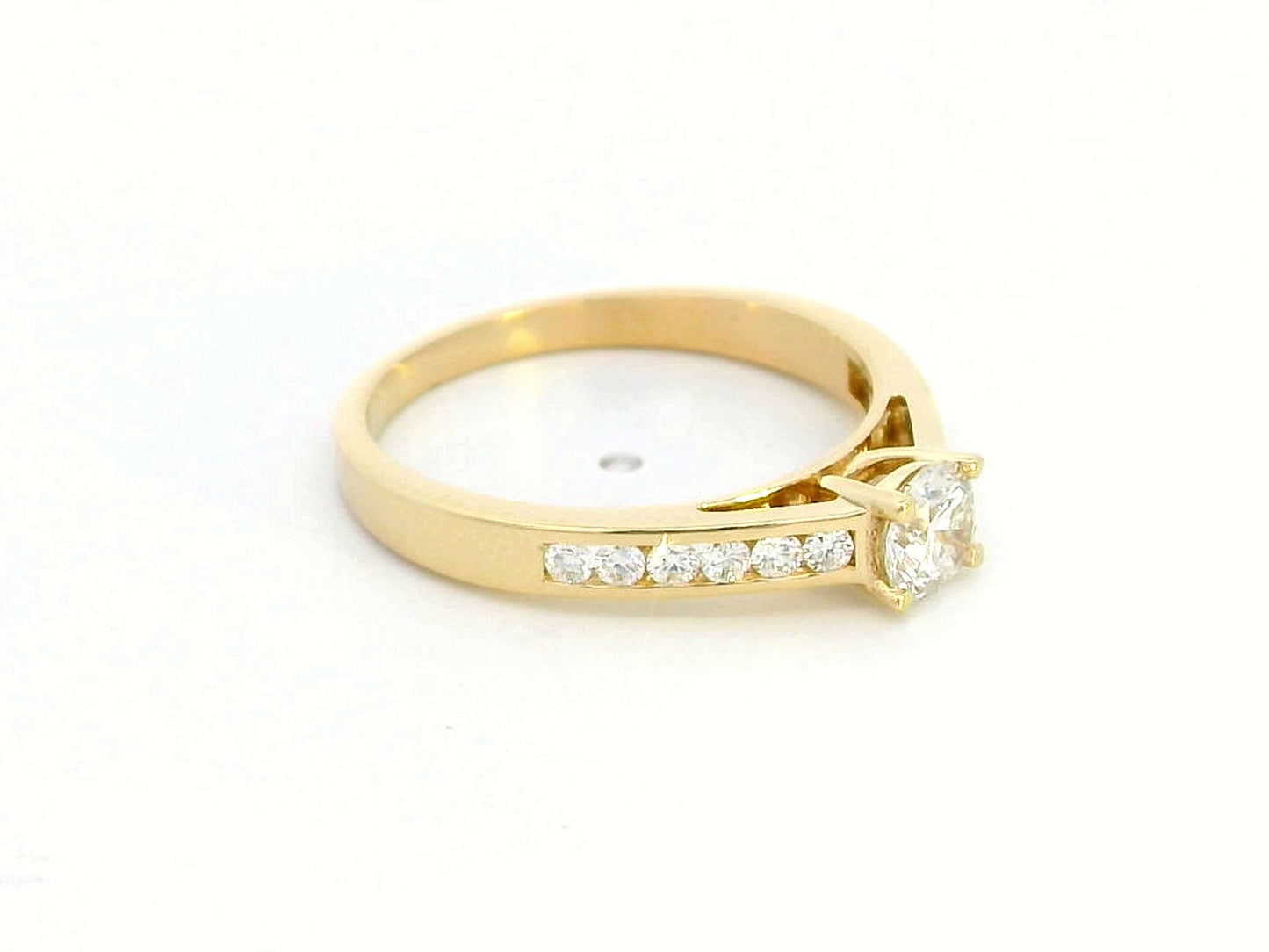 18K Yellow Gold Solitaire Diamond Ring with Accented Channel-Set Band - 0.71ct Total