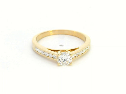 18K Yellow Gold Solitaire Diamond Ring with Accented Channel-Set Band - 0.71ct Total