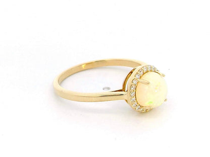 18K Yellow Gold Opal and Diamond Halo Ring – 1.00 Carat Opal & 0.12 Carat Diamonds