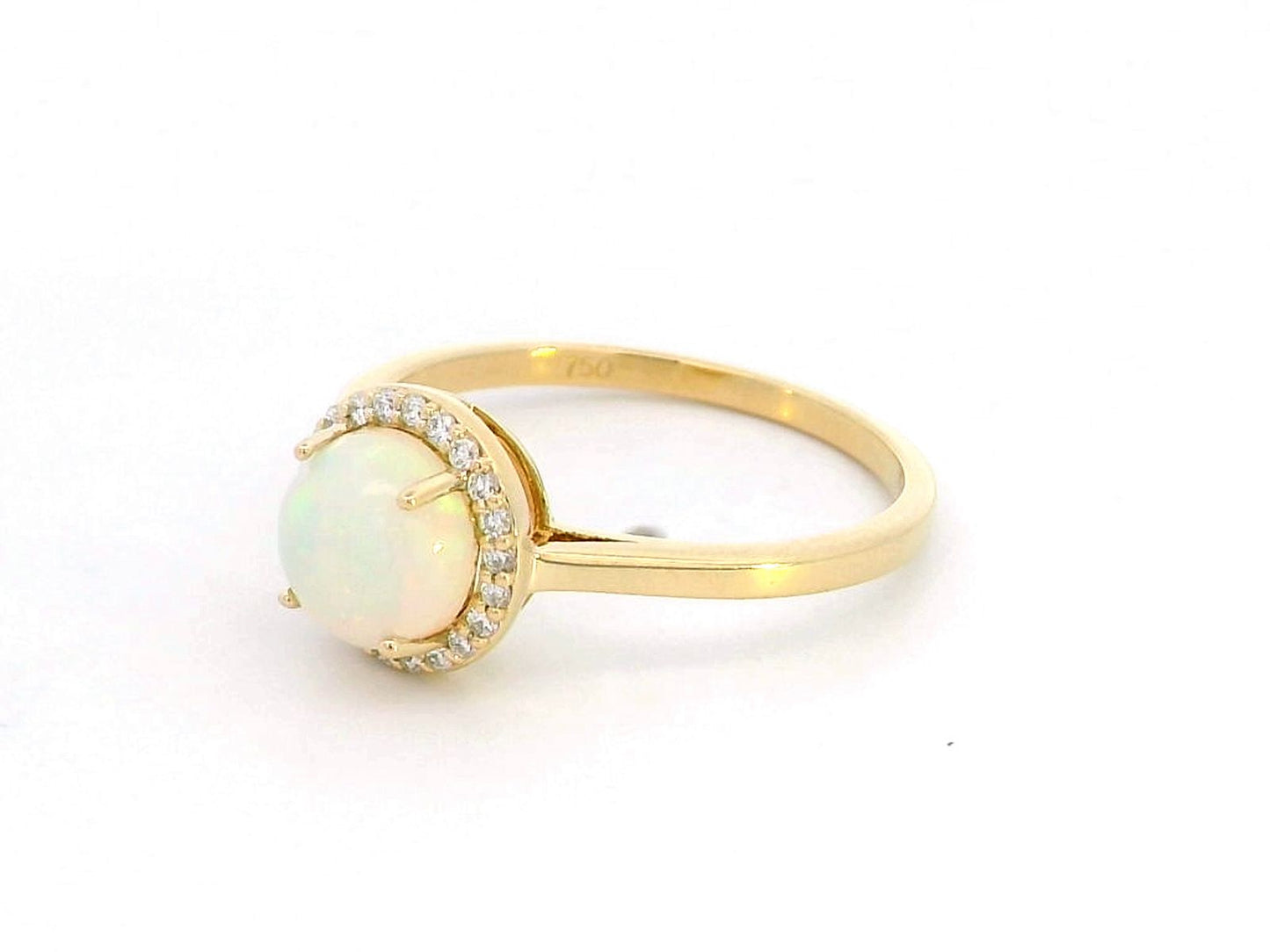 18K Yellow Gold Opal and Diamond Halo Ring – 1.00 Carat Opal & 0.12 Carat Diamonds