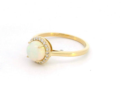 18K Yellow Gold Opal and Diamond Halo Ring – 1.00 Carat Opal & 0.12 Carat Diamonds