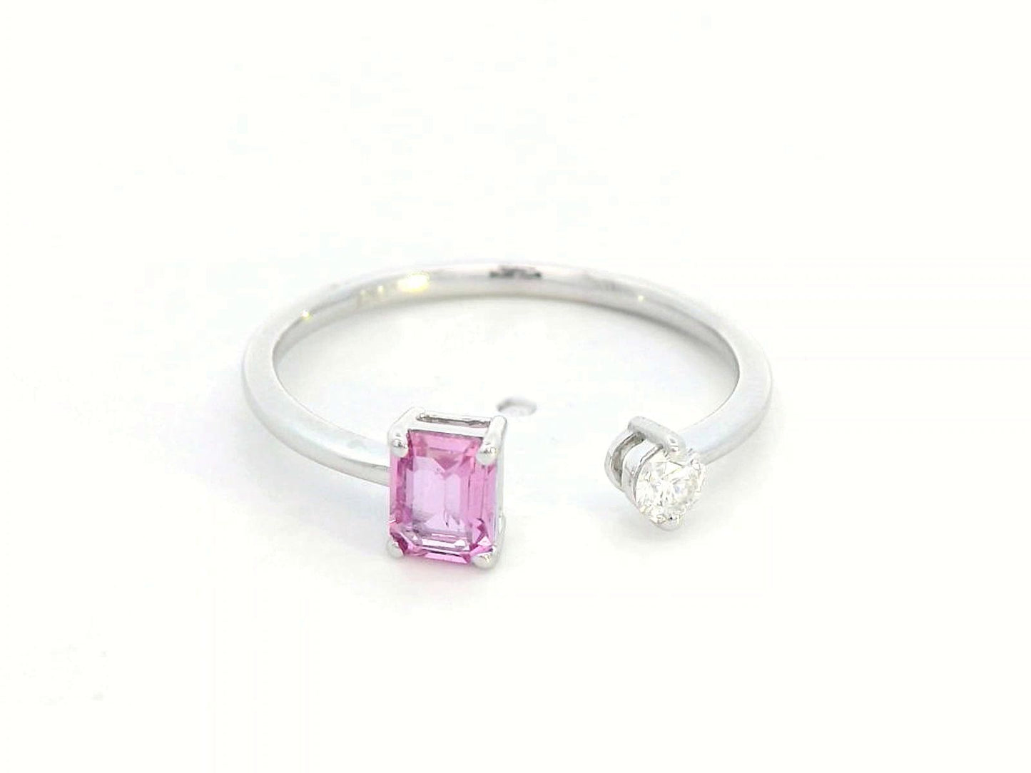 18K White Gold Toi et Moi Ring with 0.44ct Pink Sapphire & 0.11ct Diamond