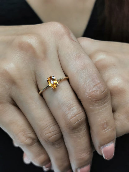 18K Gold Citrine  Ring | 0.72 Carat Oval Citrine | November Birthstone Jewelry