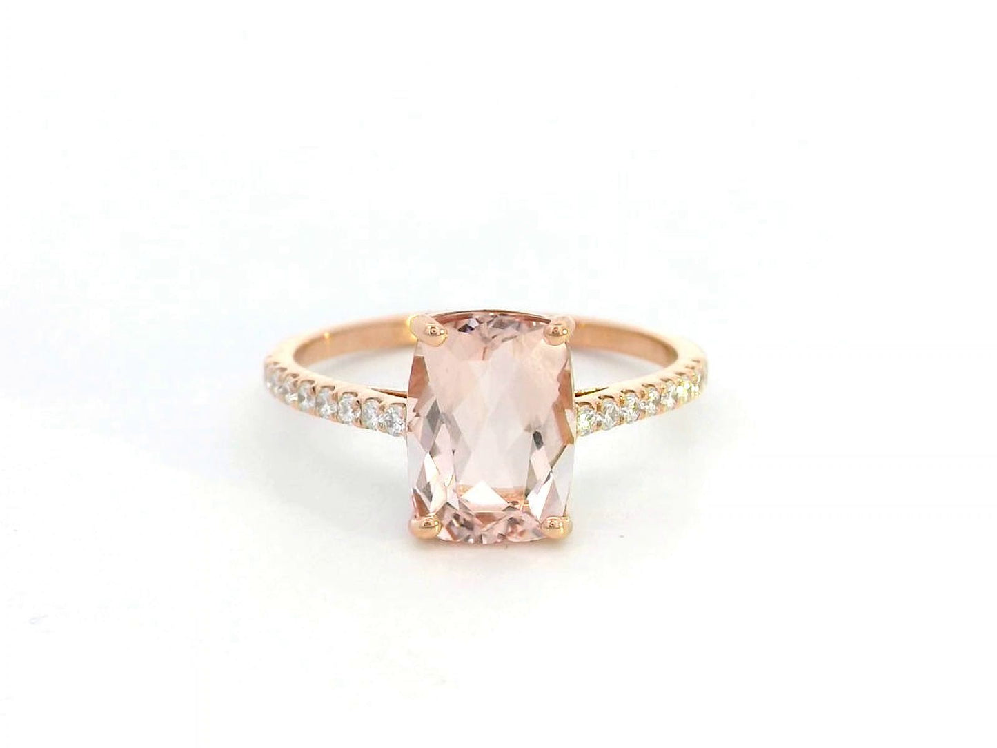 18K Rose Gold Morganite and Diamond Ring | 1.94ct Elongated Cushion Cut Morganite