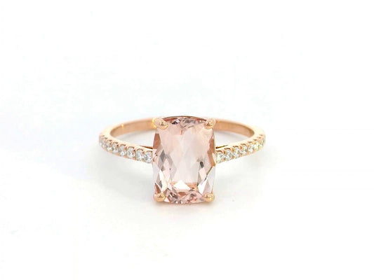 18K Rose Gold Morganite and Diamond Ring | 1.94ct Elongated Cushion Cut Morganite