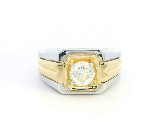 18K two-tone gold men's solitaire ring with 1.01 carat round brilliant diamond