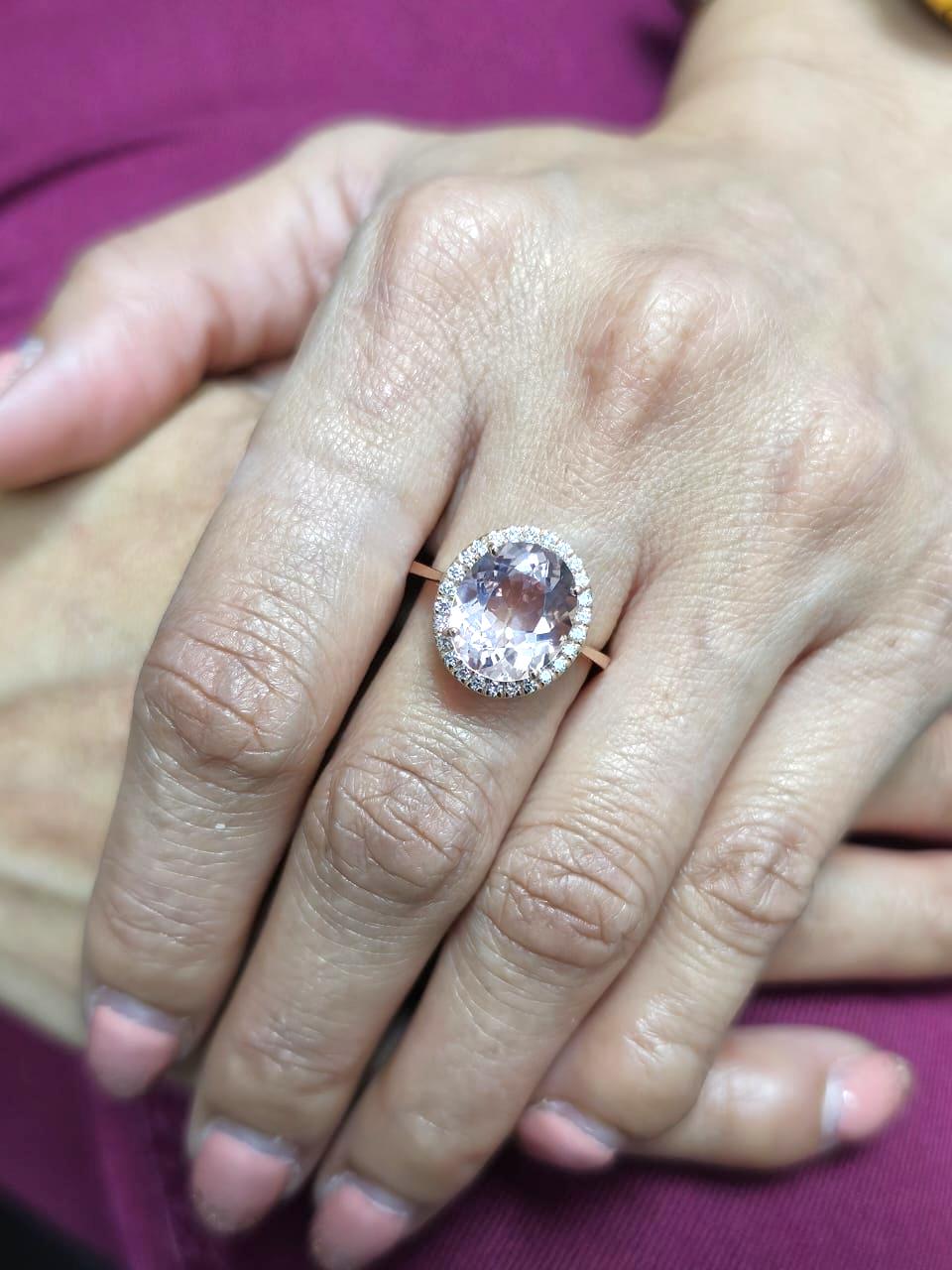 18K Rose Gold Morganite and Diamond Halo Ring