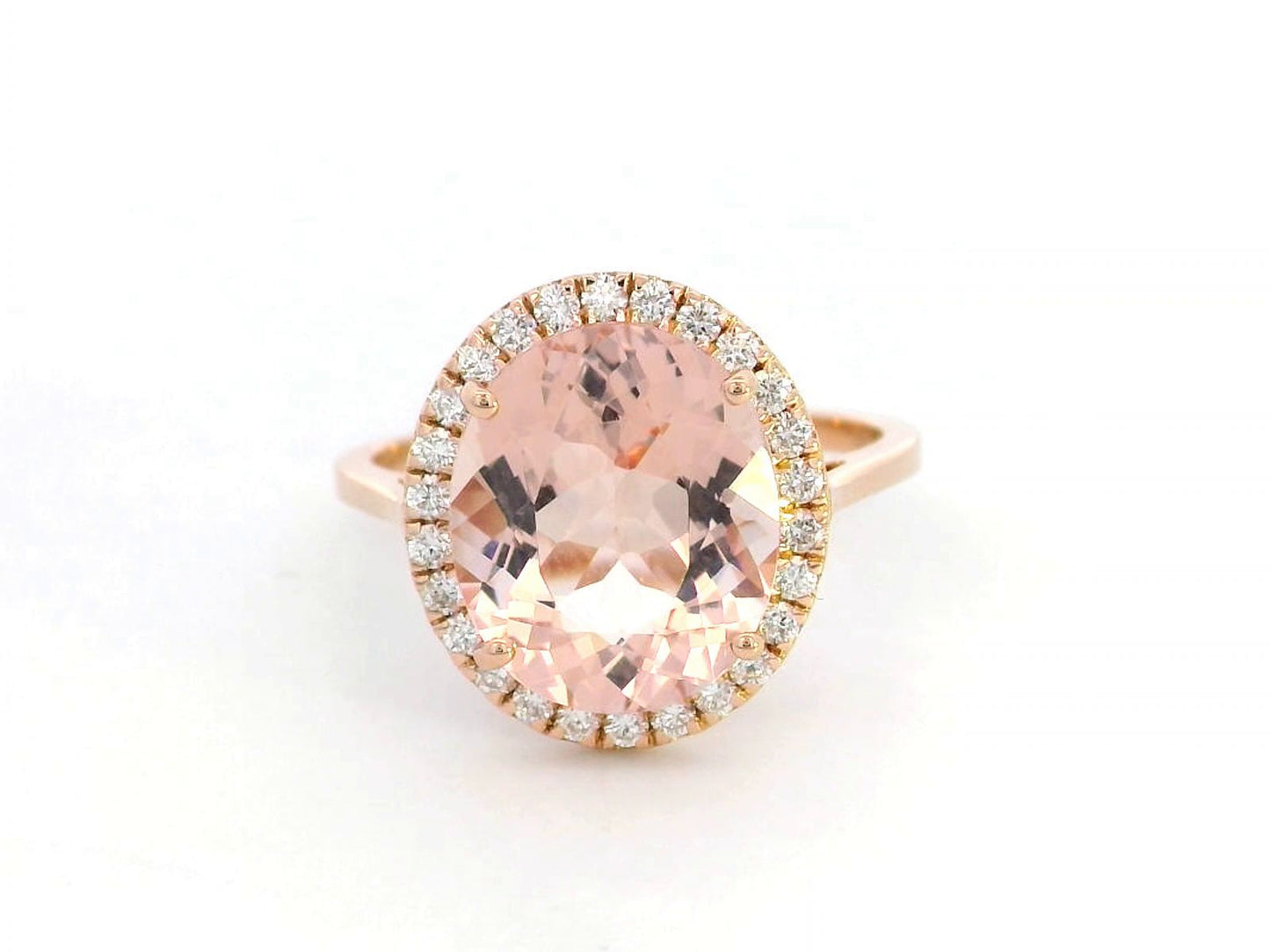 18K Rose Gold Morganite and Diamond Halo Ring