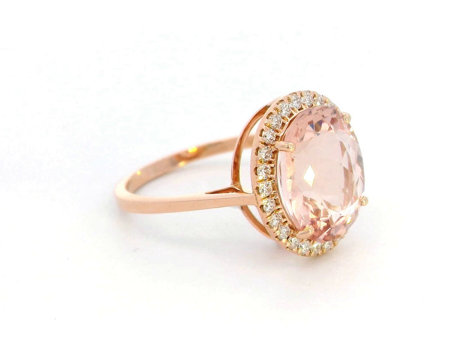 18K Rose Gold Morganite and Diamond Halo Ring