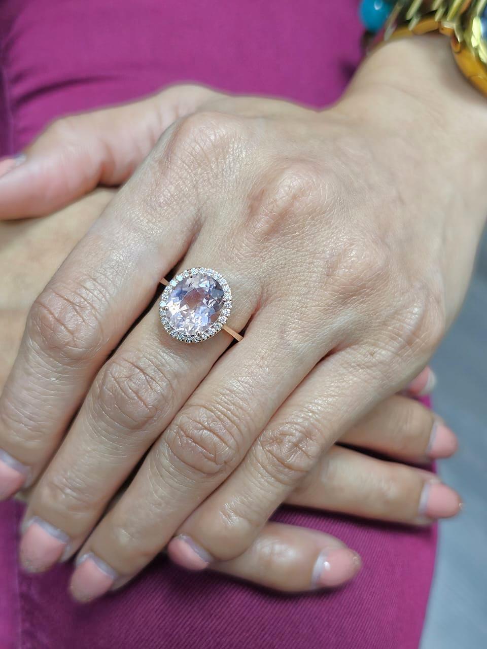 18K Rose Gold Morganite and Diamond Halo Ring