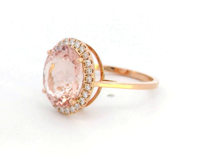 18K Rose Gold Morganite and Diamond Halo Ring