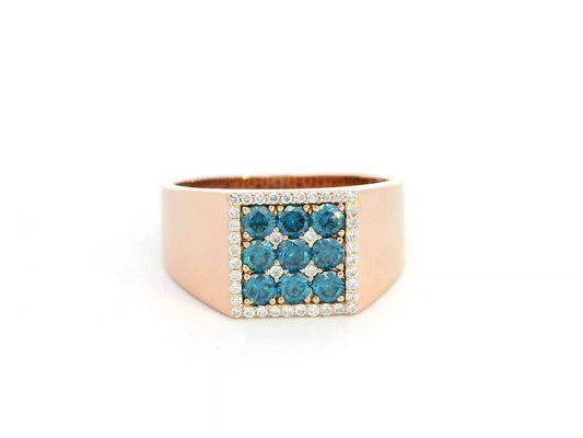 18K Rose Gold Men's Blue Diamond and White Diamond Ring