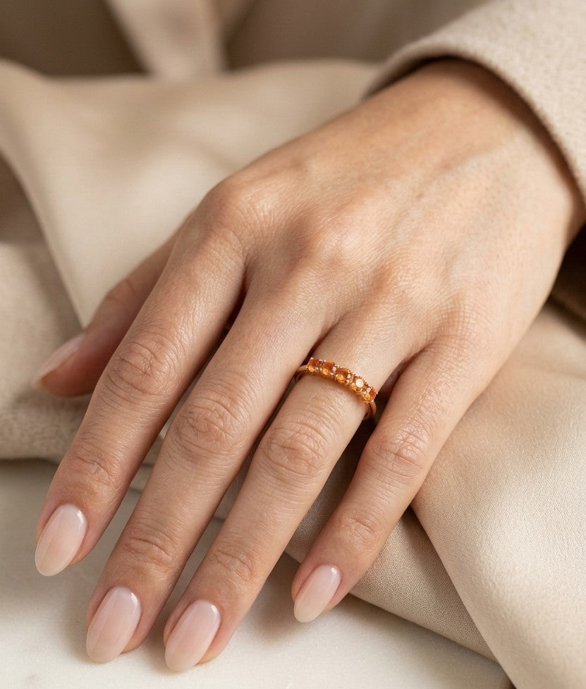 Orange Sapphire Band Ring in 18K Yellow Gold
