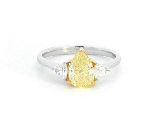 GIA Certified 1.18 Carat Yellow Diamond Ring with Trillion Cut Diamonds in 18K Gold – Luxury Three-Stone Engagement Ring"