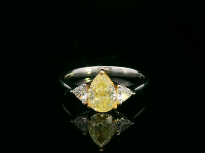 GIA Certified 1.18 Carat Yellow Diamond Ring with Trillion Cut Diamonds in 18K Gold – Luxury Three-Stone Engagement Ring"