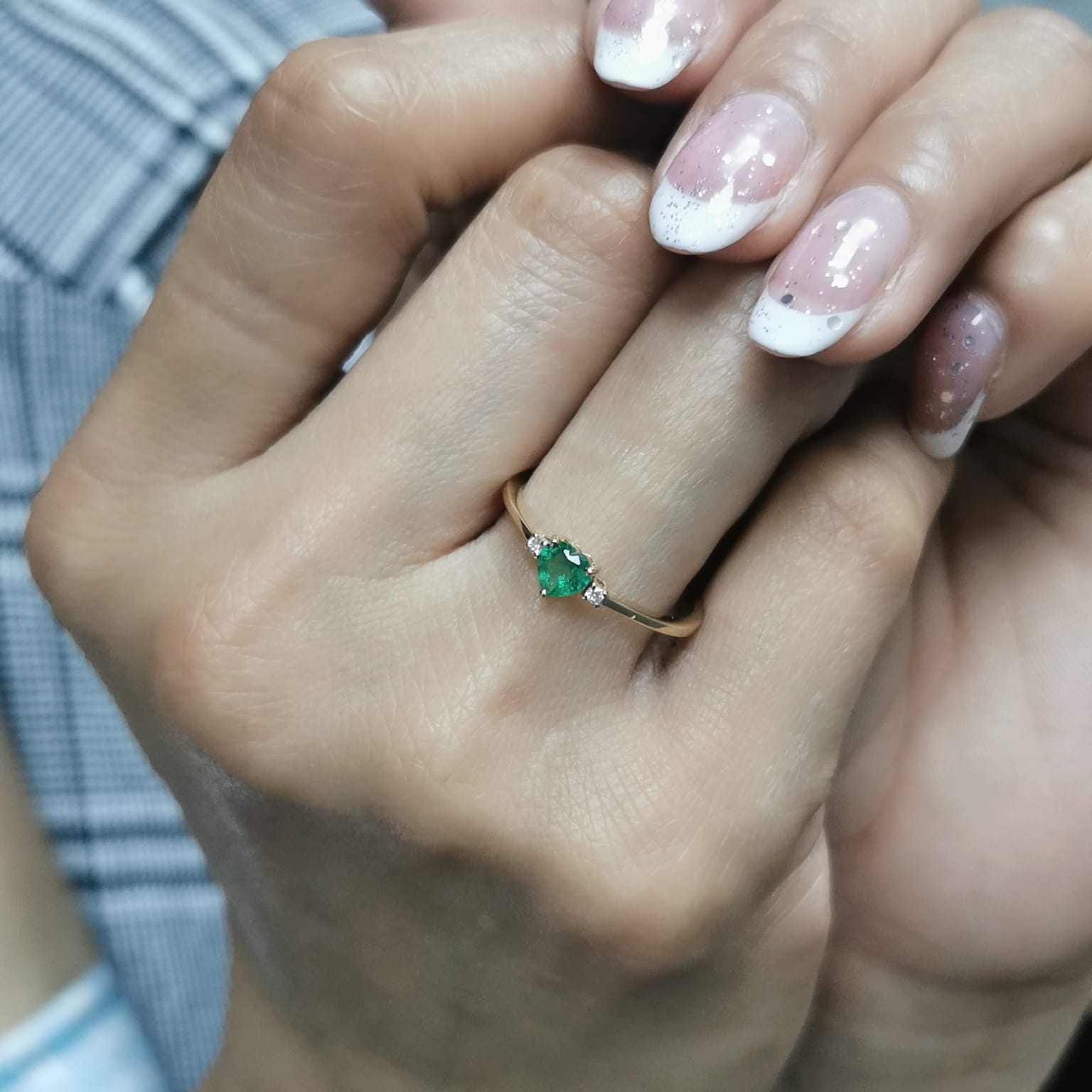 18K Yellow Gold Heart-Shaped Emerald & Diamond Ring 