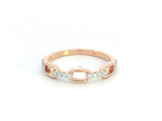 18K Rose Gold Chain Link Diamond Ring with 0.39 Carats of Round Brilliant Diamonds, Luxury Jewelry