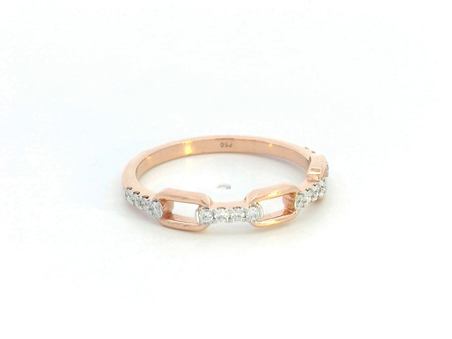 18K Rose Gold Chain Link Diamond Ring with 0.39 Carats of Round Brilliant Diamonds, Luxury Jewelry