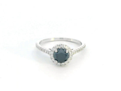 0.67ct Black Diamond Halo Ring in 18K White Gold with 0.28ct Accent Diamonds – Elegant Engagement or Statement Ring