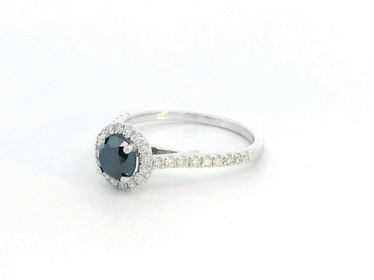 0.67ct Black Diamond Halo Ring in 18K White Gold with 0.28ct Accent Diamonds – Elegant Engagement or Statement Ring