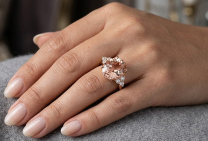 Oval Morganite and Diamond Three Stone Ring in 18K Rose Gold